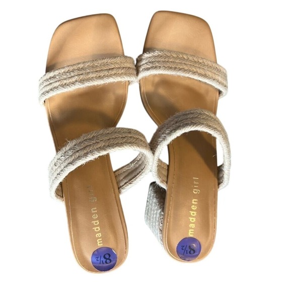 Woven Braided Double Strap Block Heel Sandals in Natural Beige Summer Mules - Picture 4 of 9